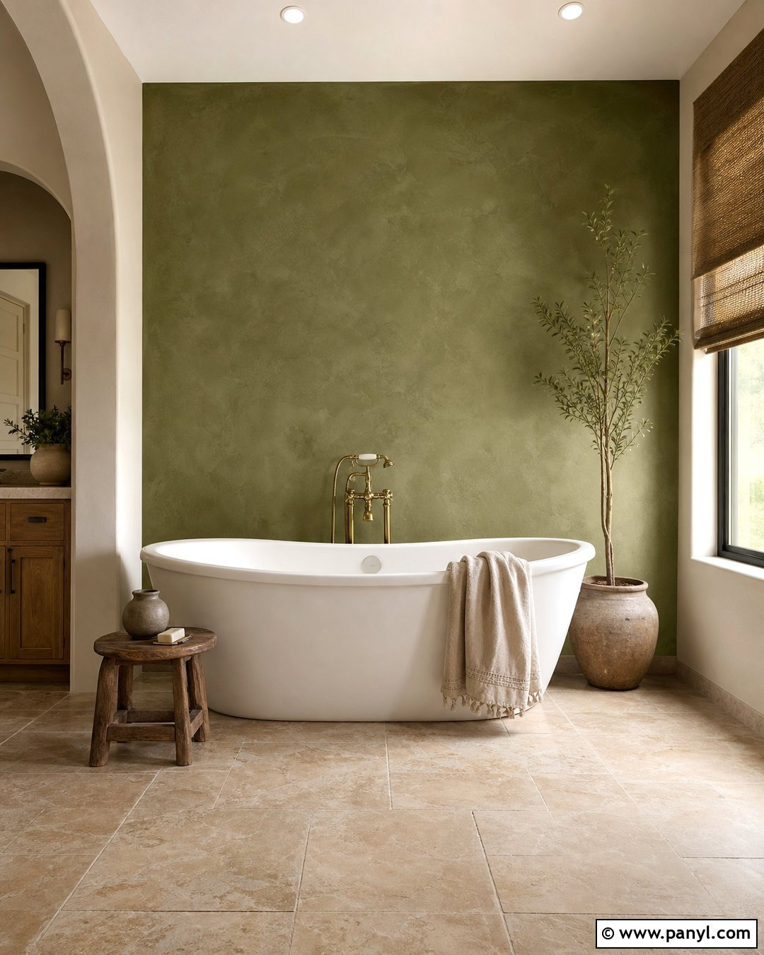 Olive Green Limewash Bathroom Wall - 35 Green Accent Wall Bathroom Ideas