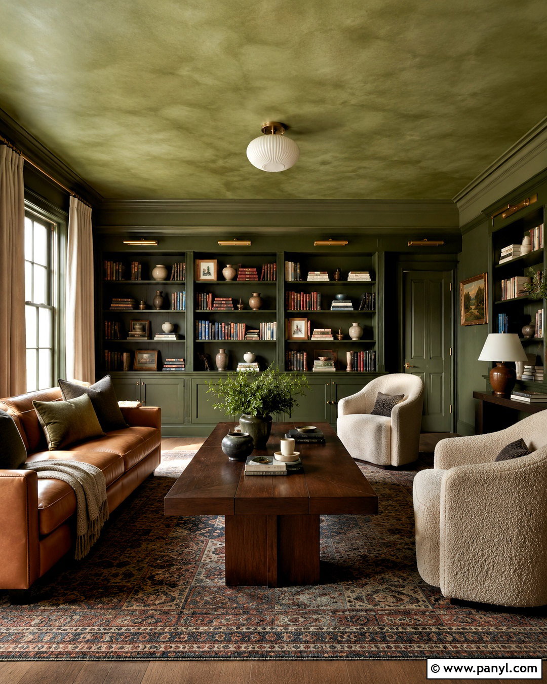 Olive Green Limewash Ceiling Library - 20 limewash ceiling ideas