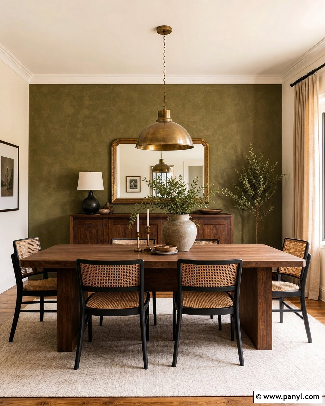 Olive Green Limewash Dining Wall - 35 limewash accent wall ideas