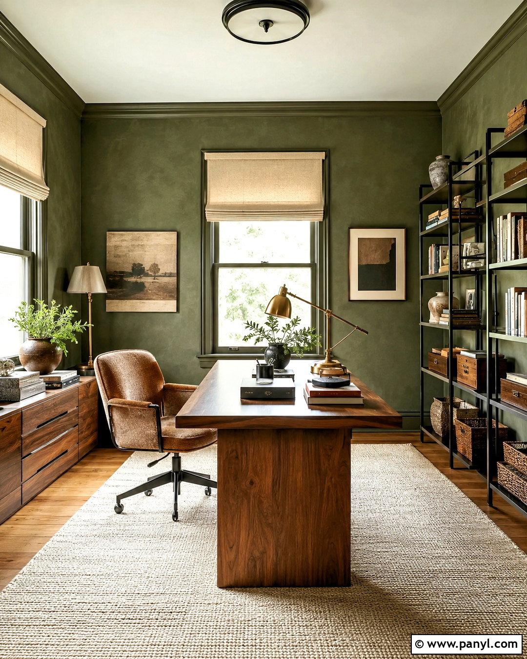 Olive Green Limewash Home Office - 20 limewash paint texture ideas