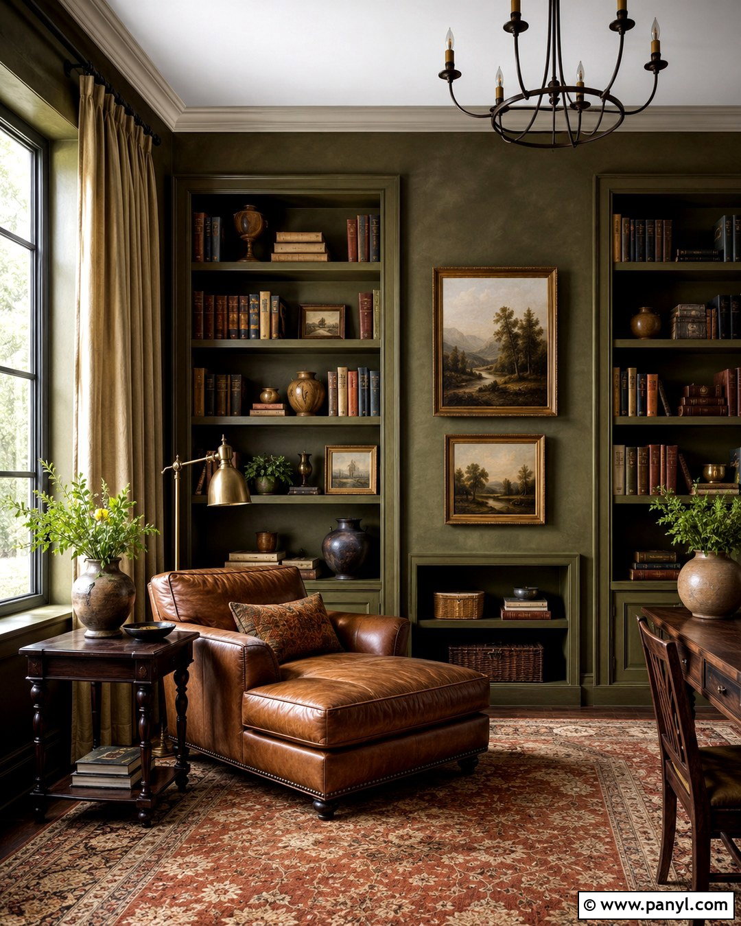Olive Green Limewash Reading Room - 20 Limewash Painted Walls