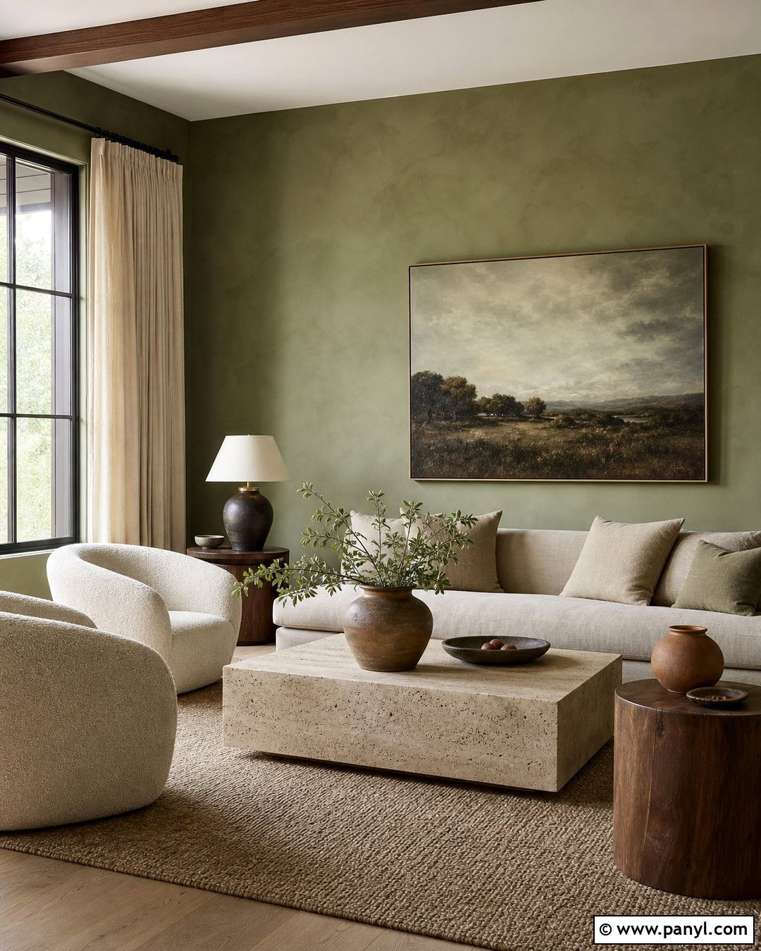 Olive Green Limewash Walls - 20 Olive Green Wall Living Room Ideas