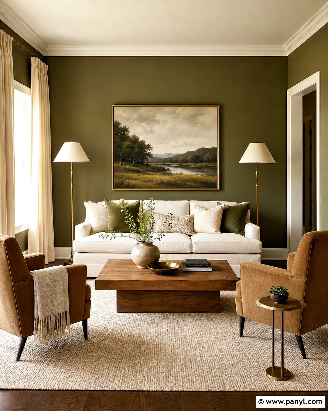 Olive Green Living Room With Cream Sofa - 40 olive green walls