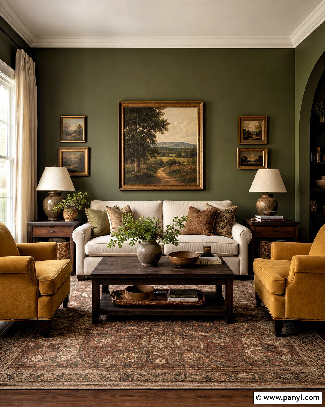 Olive Green Living Room With Mustard Chairs - 20 green and mustard living room ideas