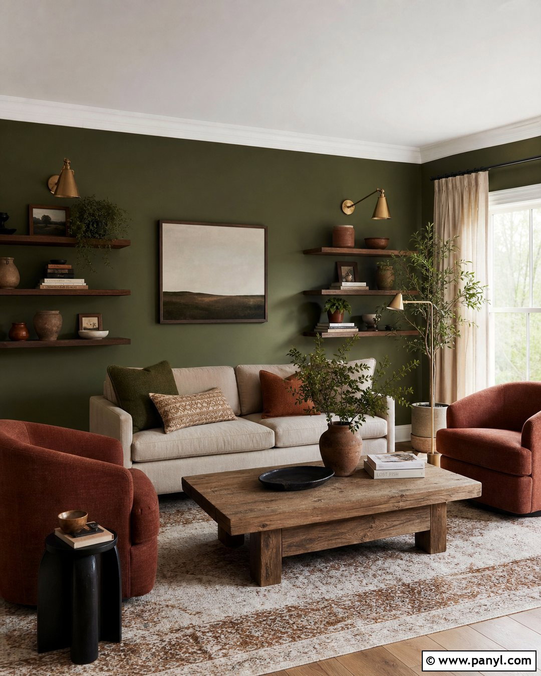 Olive Green Living Room With Terracotta - 50 green walls