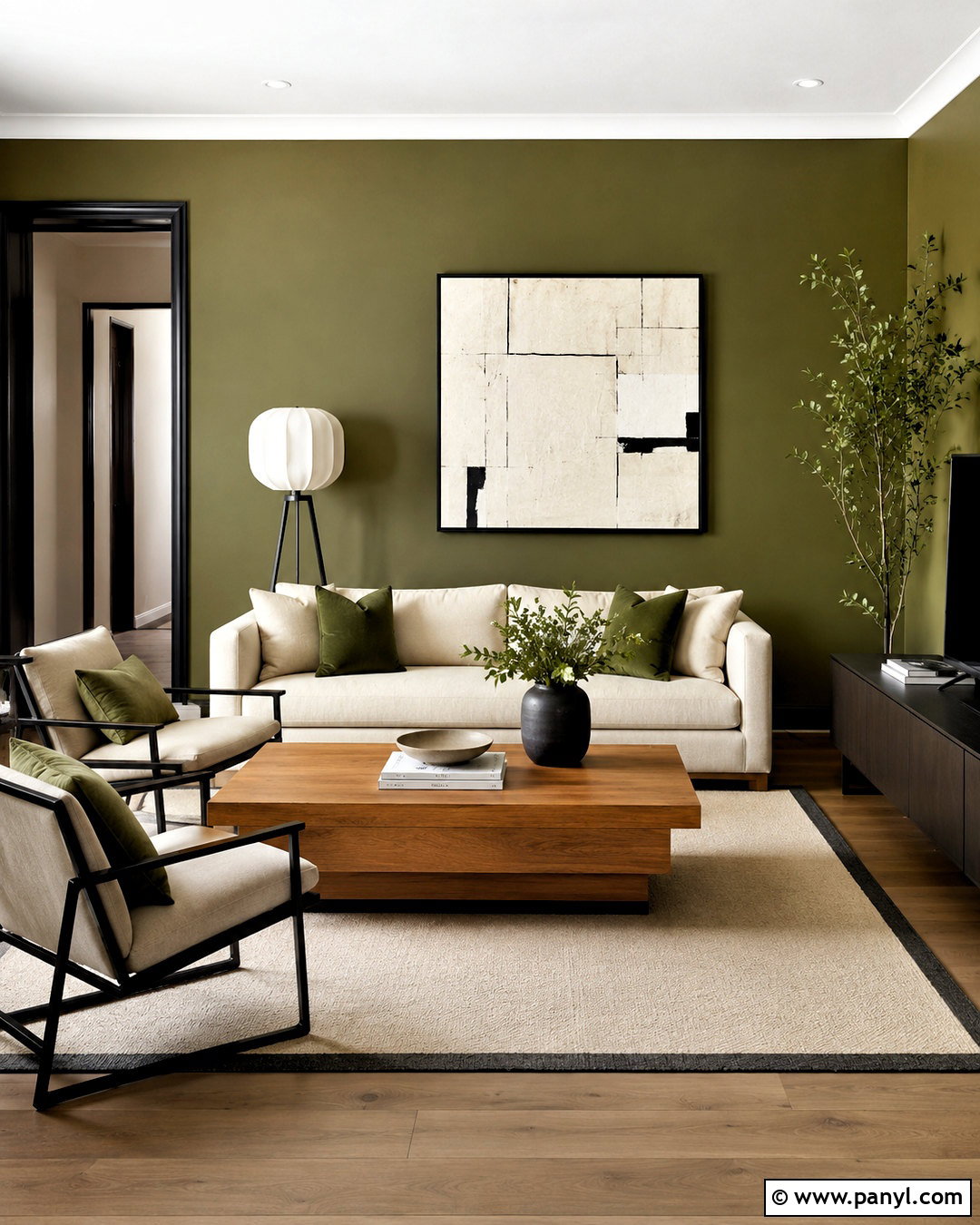 Olive Green Modern Room With Black Accents - 20 olive green room ideas