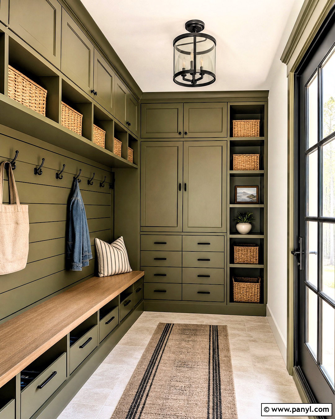 Olive Green Mudroom With Built-In Storage - 20 olive green interior design ideas