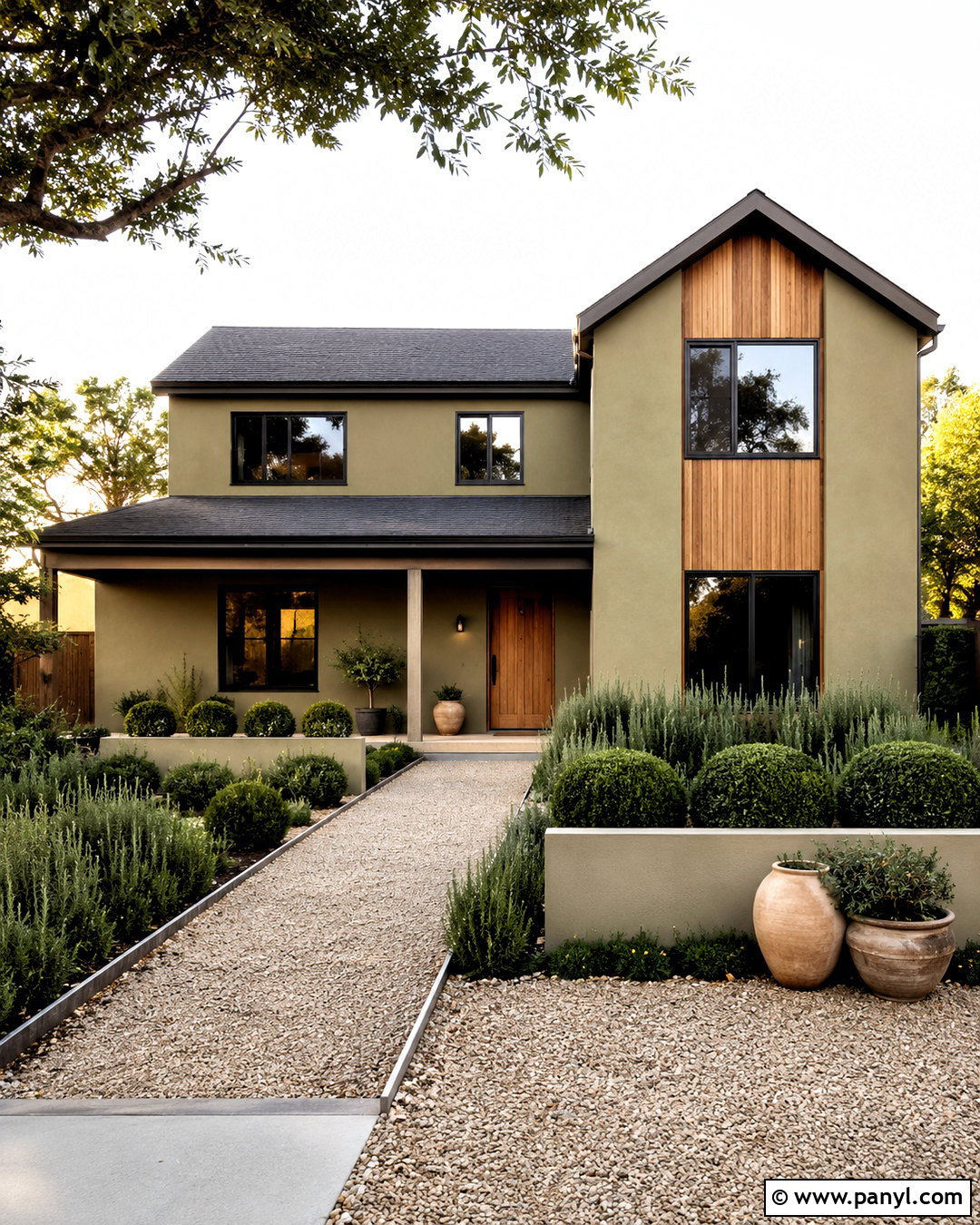 Olive Green Outside Wall With Natural Wood - 20 outside wall painting ideas