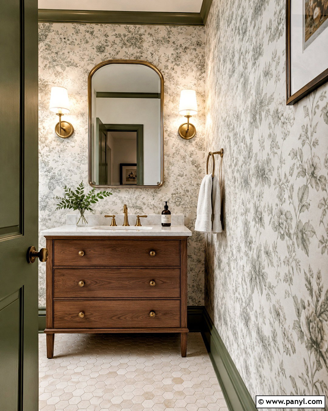Olive Green Painted Baseboards With Floral Wallpaper - 20 painted baseboards