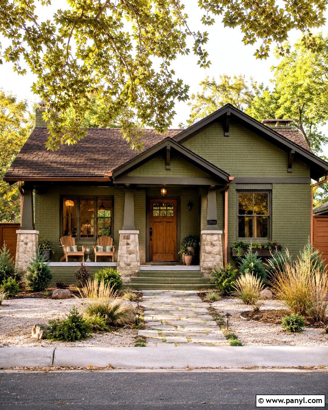 Olive Green Painted Brick Bungalow - 20 painted brick homes