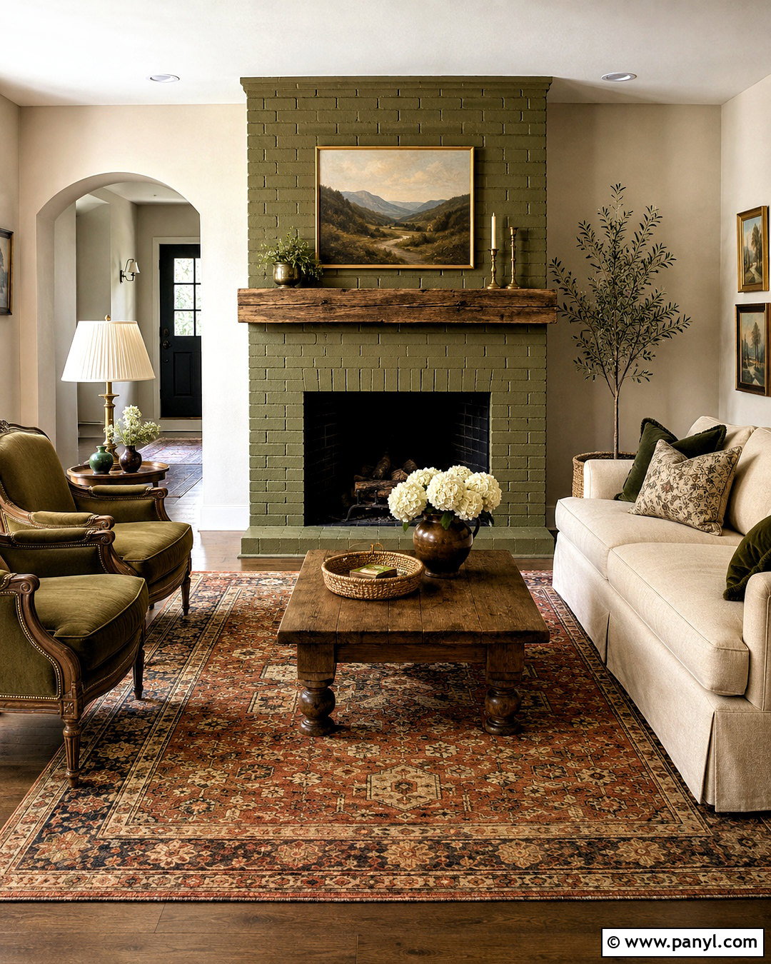 Olive Green Painted Brick Fireplace - 20 brick painting interior ideas
