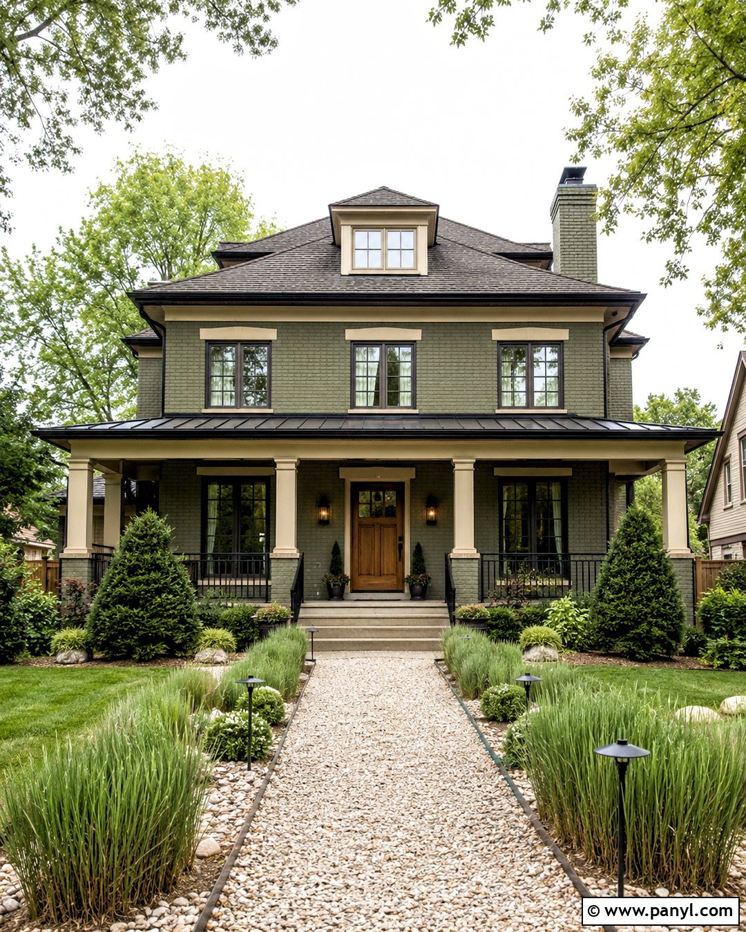 Olive Green Painted Brick House - 20 painted brick house before and after ideas