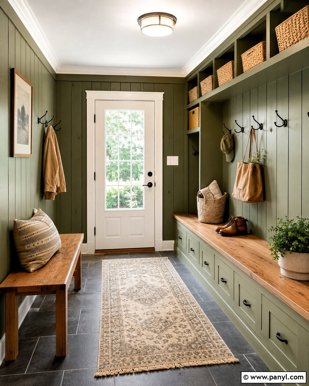 Olive Green Painted Knotty Pine Mudroom Walls - 20 painted knotty pine walls before after ideas