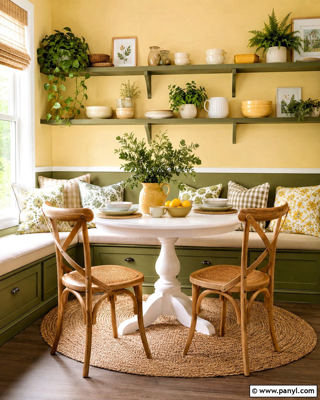 Olive Green Pale Yellow And White Breakfast Nook - 20 olive green color palette ideas