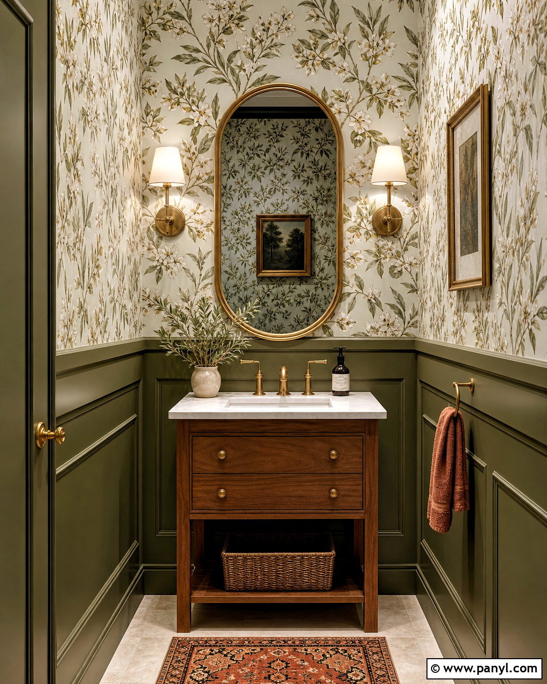 Olive Green Powder Room With Wallpaper - 20 olive green interior design ideas