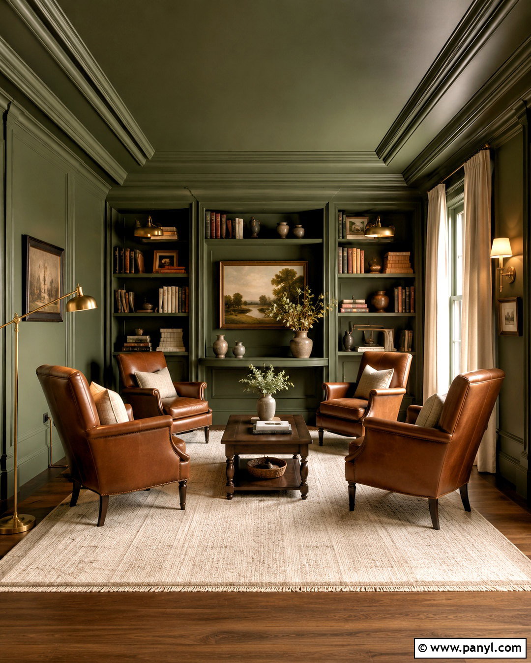 Olive Green Reading Room Ceiling And Walls - 20 ceiling painted same color as walls