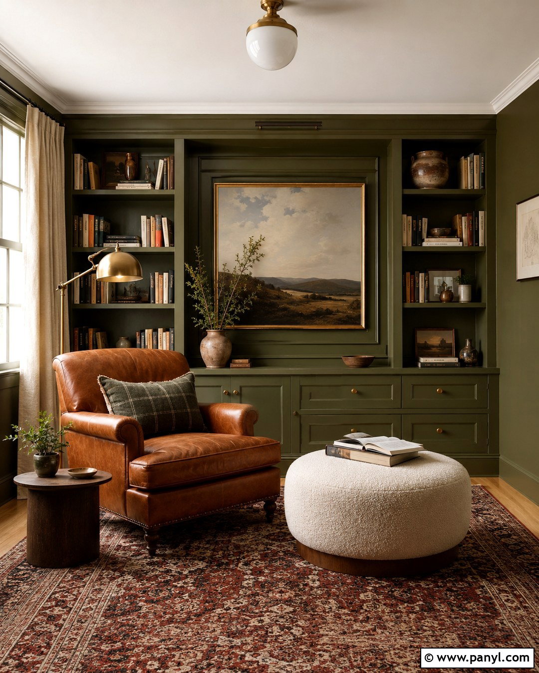Olive Green Reading Room Wall Paint - 20 Bold Wall Paint Ideas