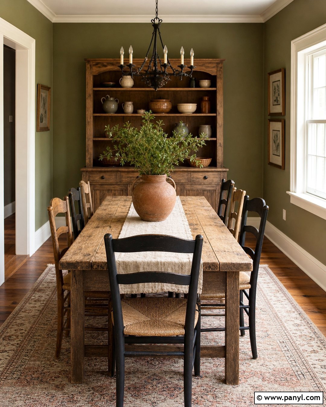 Olive Green Rustic Dining Room - 20 Green Wall Rustic Style Ideas