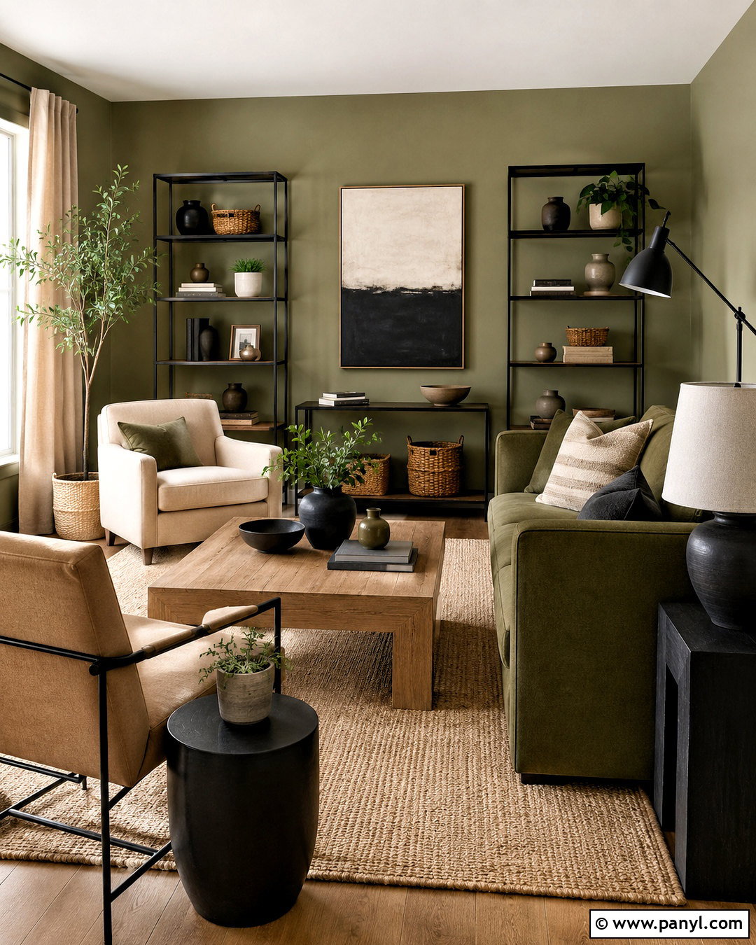 Olive Green Sand And Matte Black Living Room Color Combination - 20 best color combinations for living room ideas