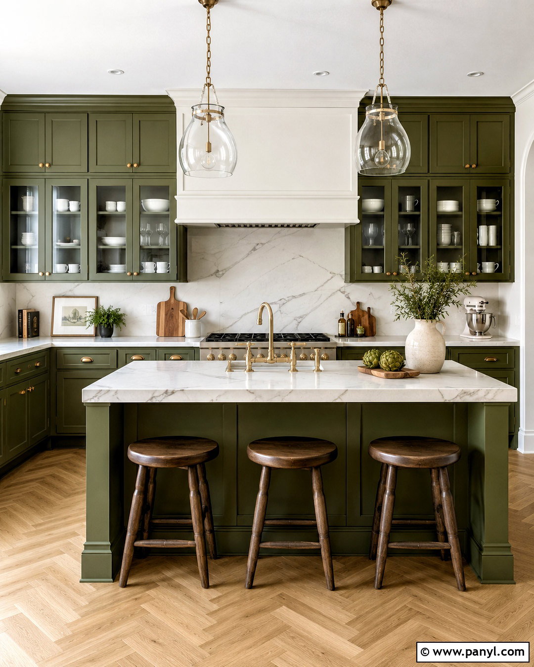 Olive Green Shaker Cabinets With White Marble - 20 olive green and white kitchen ideas