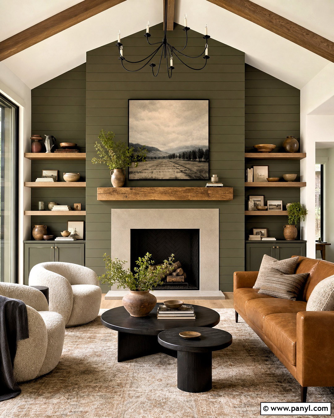 Olive Green Shiplap Fireplace With Stone Surround - 20 green shiplap fireplace ideas
