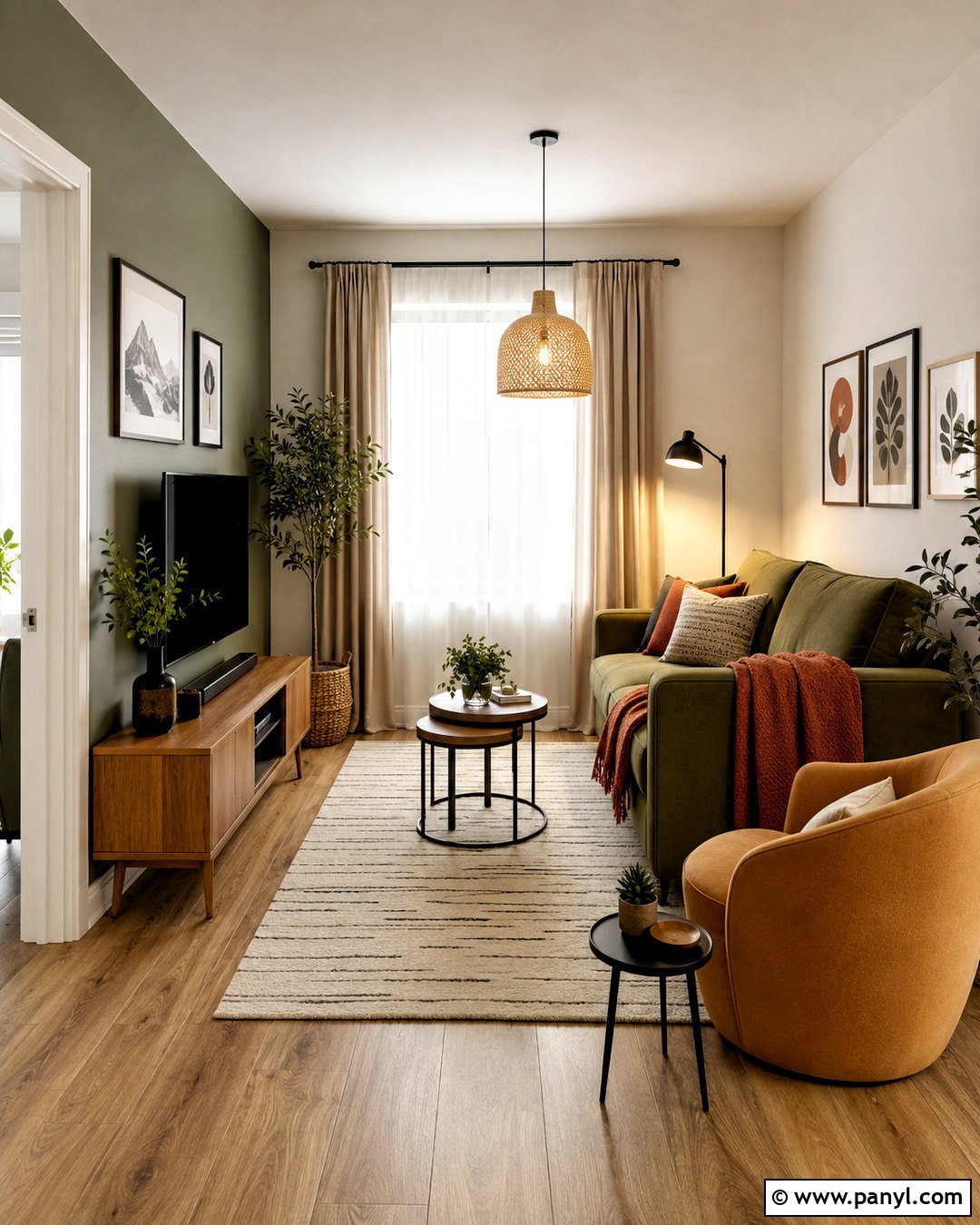 Olive Green Small Living Room With White Walls - 20 olive green room ideas