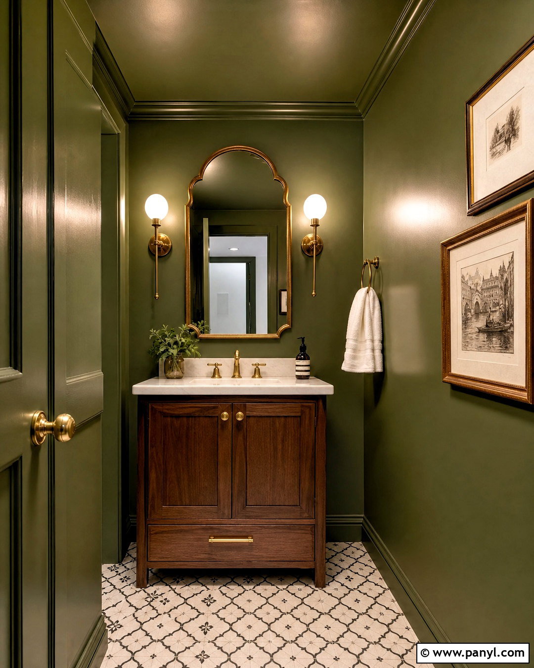 Olive Green Small Powder Room - 20 olive green painted walls