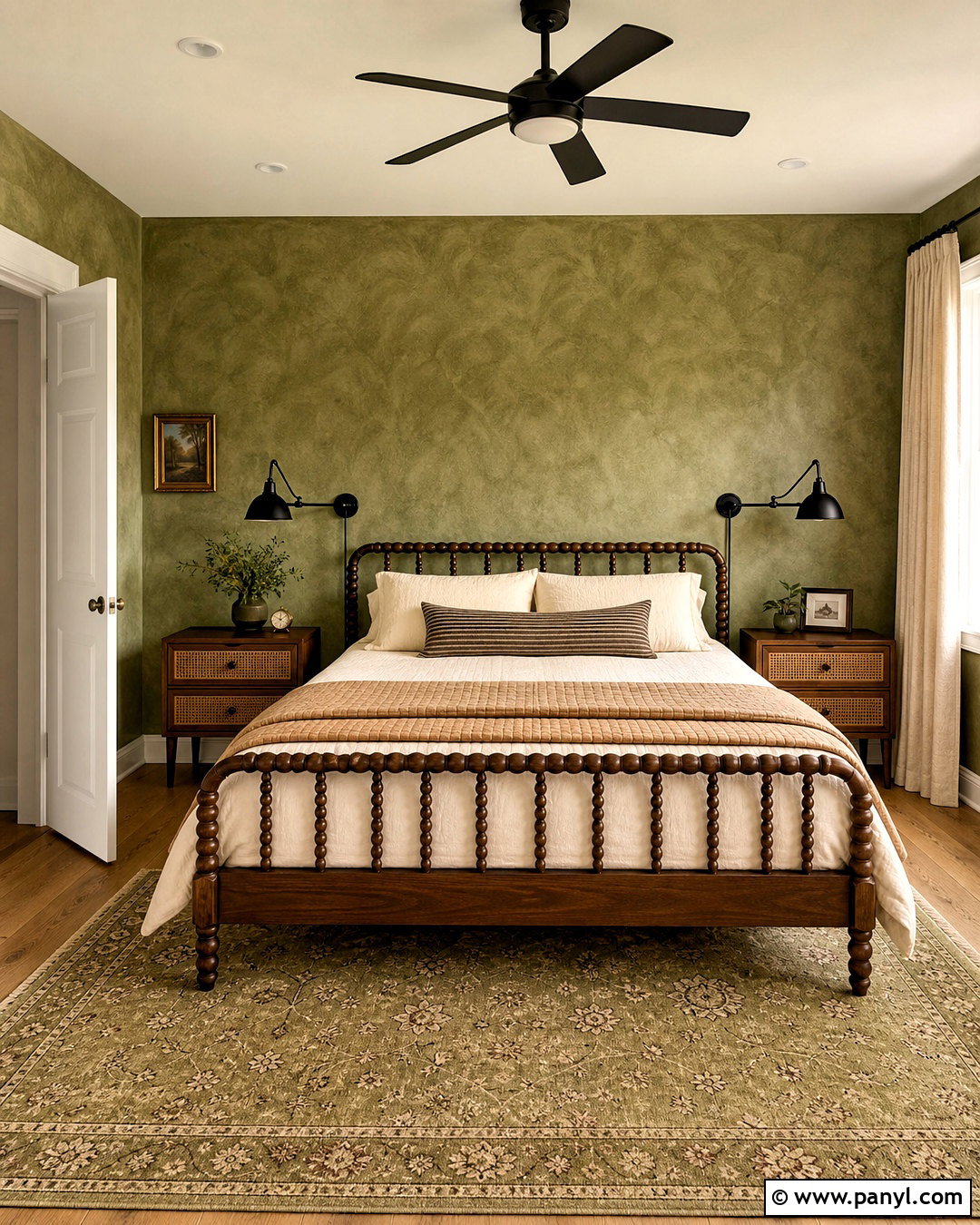 Olive Green Sponge Texture Wall - 20 bedroom texture paint wall ideas