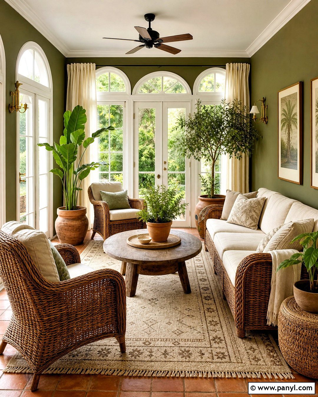 Olive Green Sunroom With Rattan Furniture - 20 green sunroom ideas