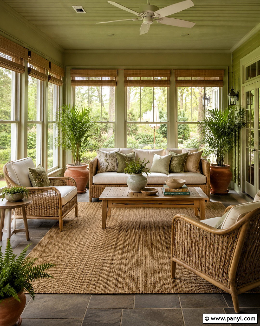 Olive Green Sunroom With Woven Furniture - 20 olive green room ideas