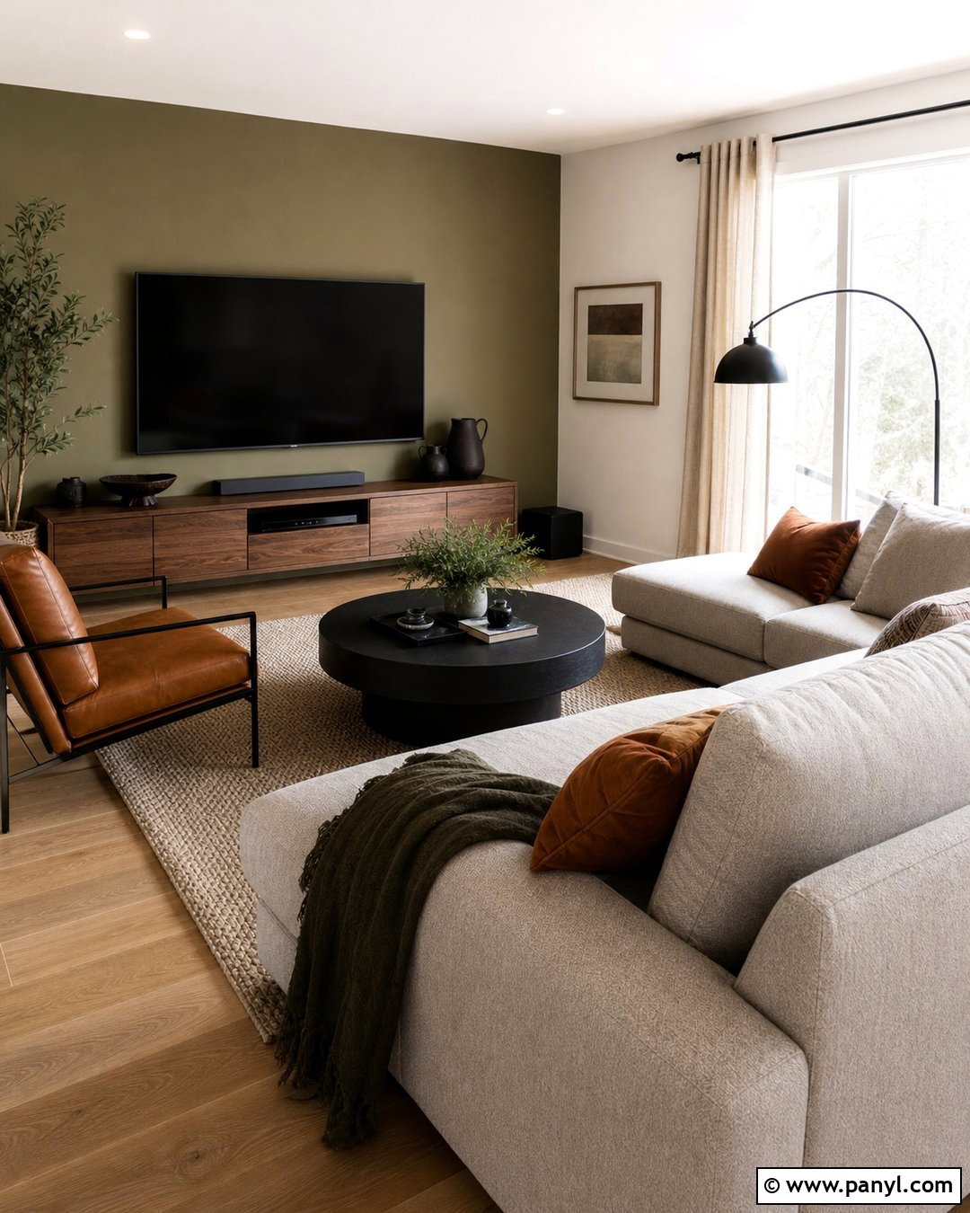 Olive Green TV Accent Wall - 30 Accent Wall Green Ideas