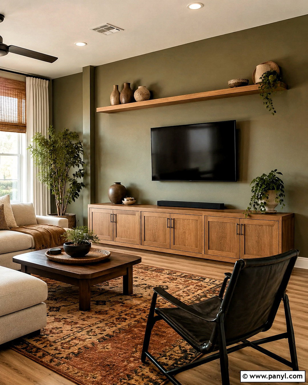 Olive Green TV Wall - 35 tv wall color ideas