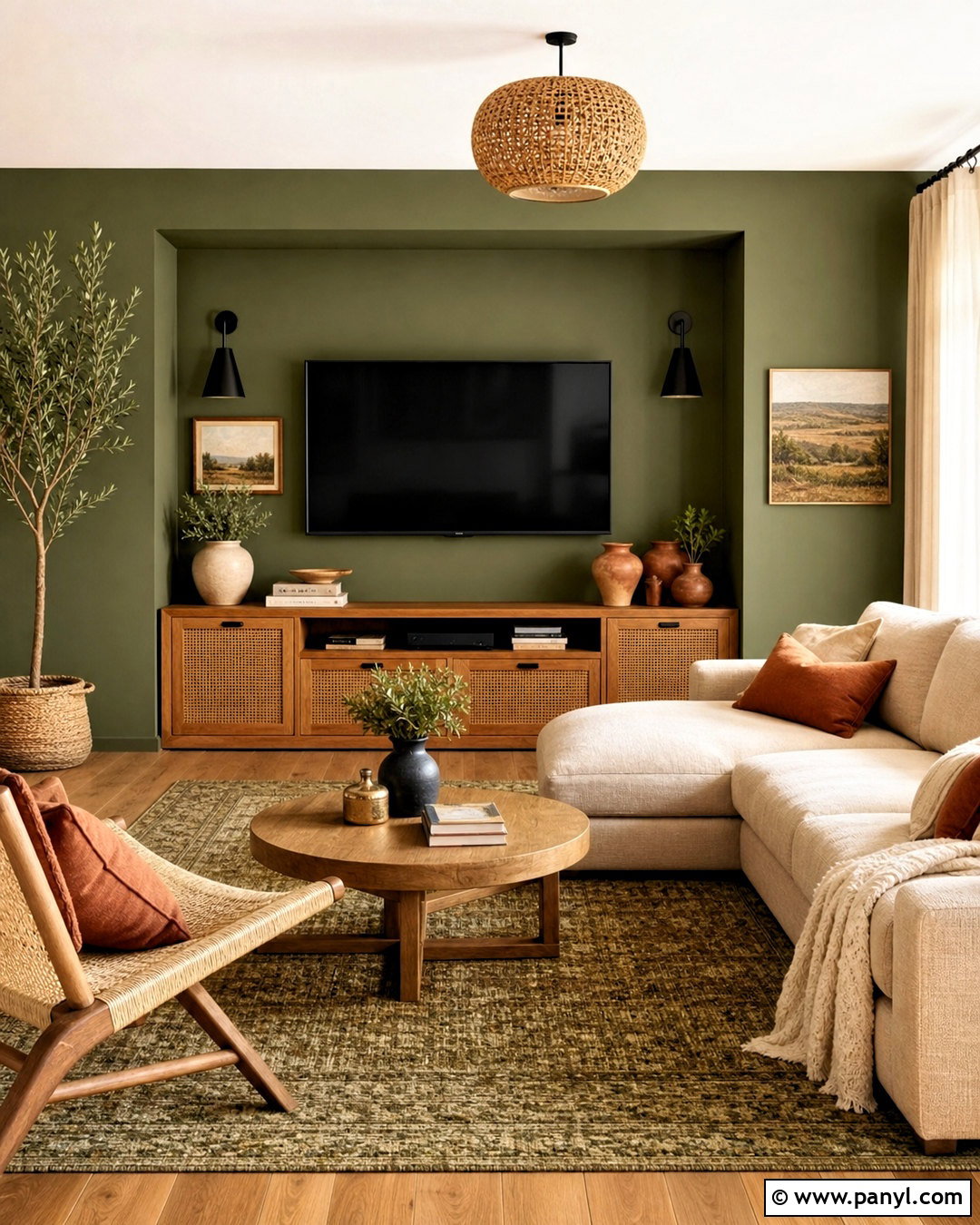 Olive Green TV Wall - 20 green tv wall ideas