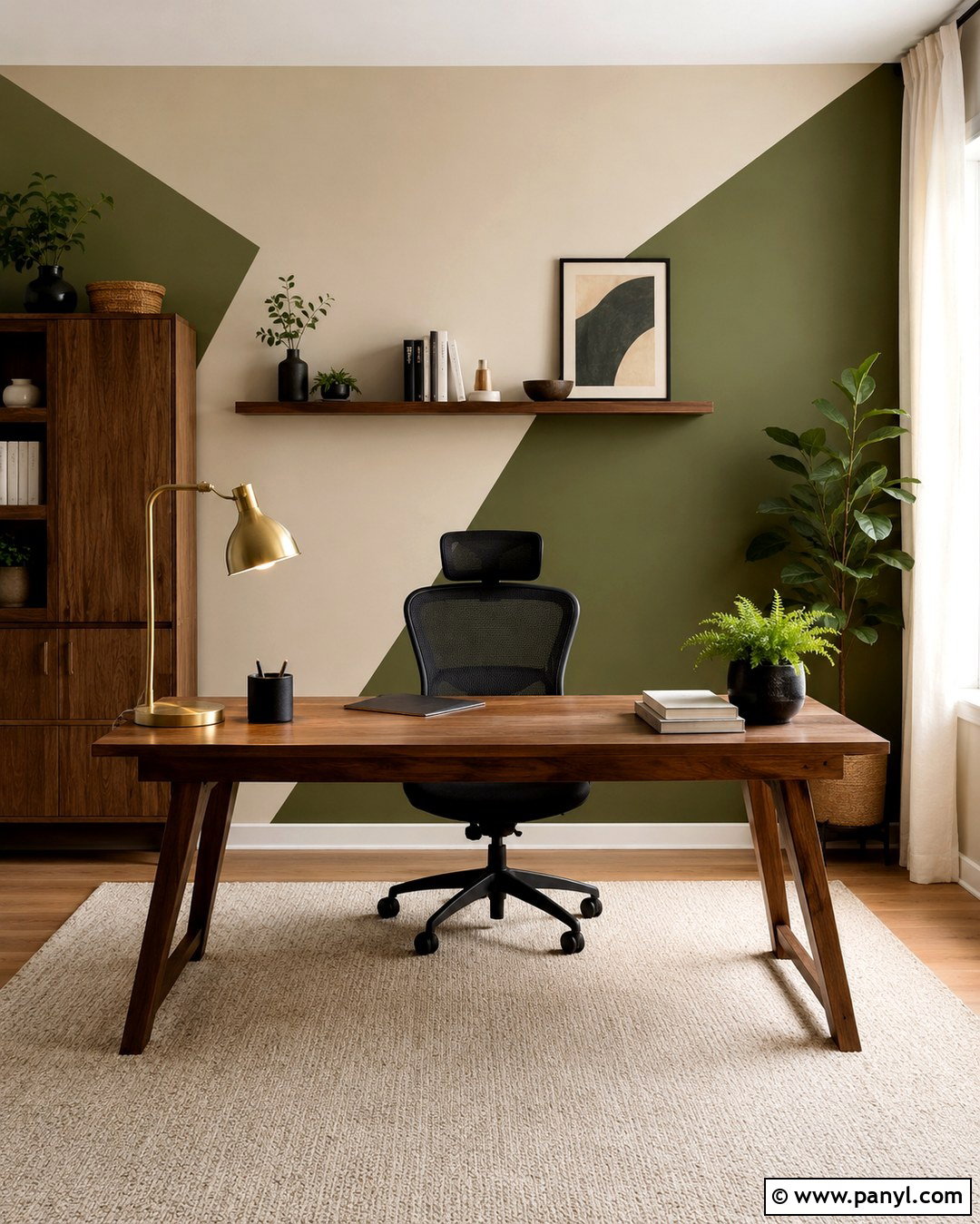 Olive Green Triangle Home Office Wall - 20 Green Triangle Wall Paint Ideas