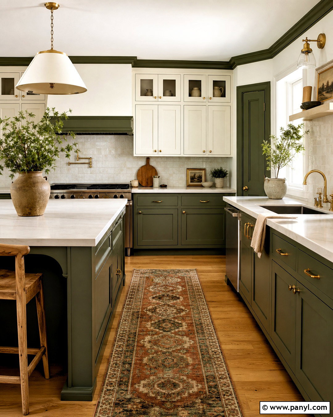 Olive Green Trim Kitchen - 20 white walls green trim ideas