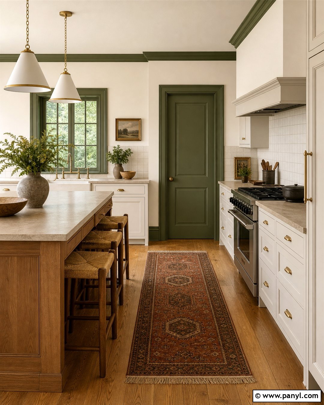 Olive Green Trim Kitchen - 35 green trim white walls
