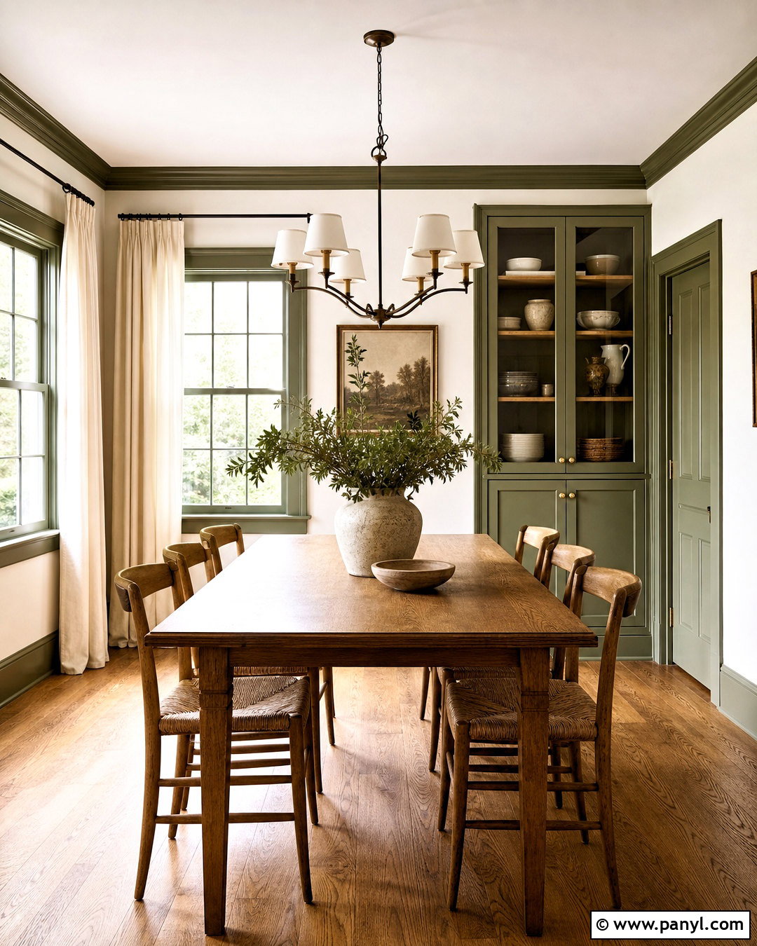 Olive Green Trim With Warm White Walls - 20 trim paint color ideas