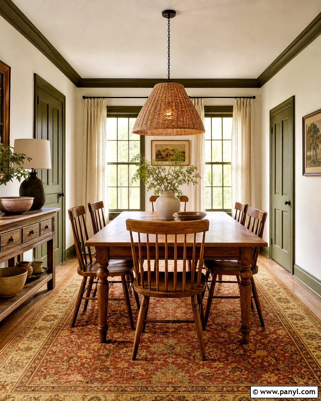 Olive Green Trim With Warm White Walls - 20 painted trim darker than walls