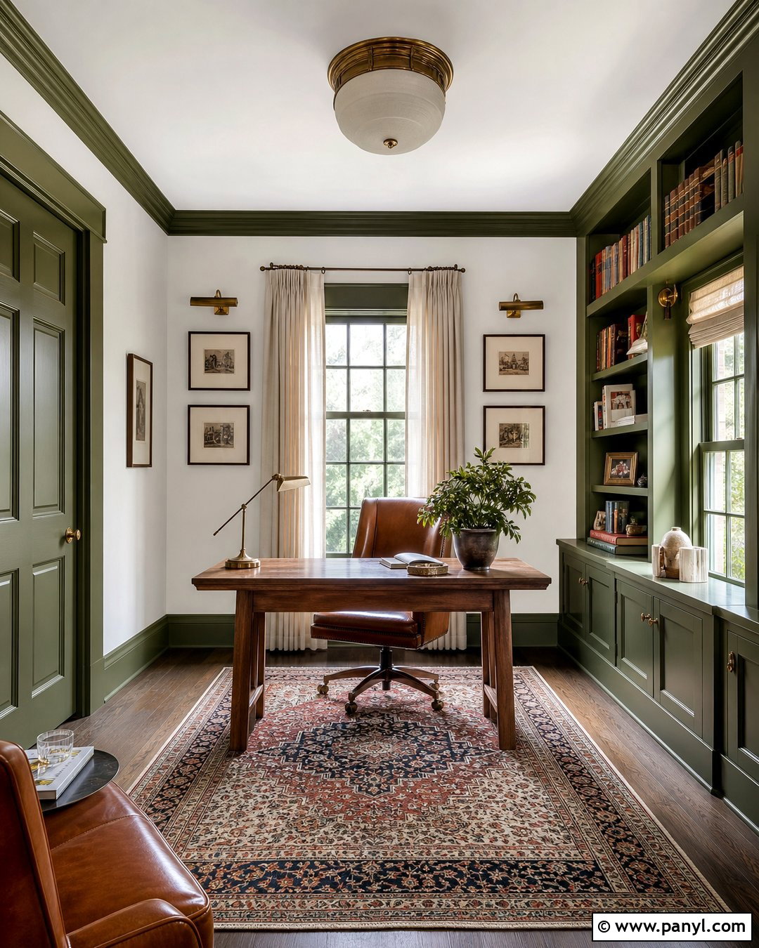 Olive Green Trim With White Walls - 25 White Wall Colored Trim Ideas