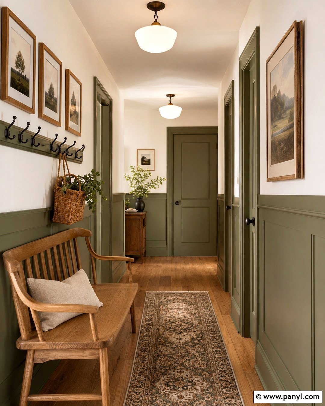 Olive Green Two-Tone Hallway - 20 Pop Of Color Wall Paint Ideas