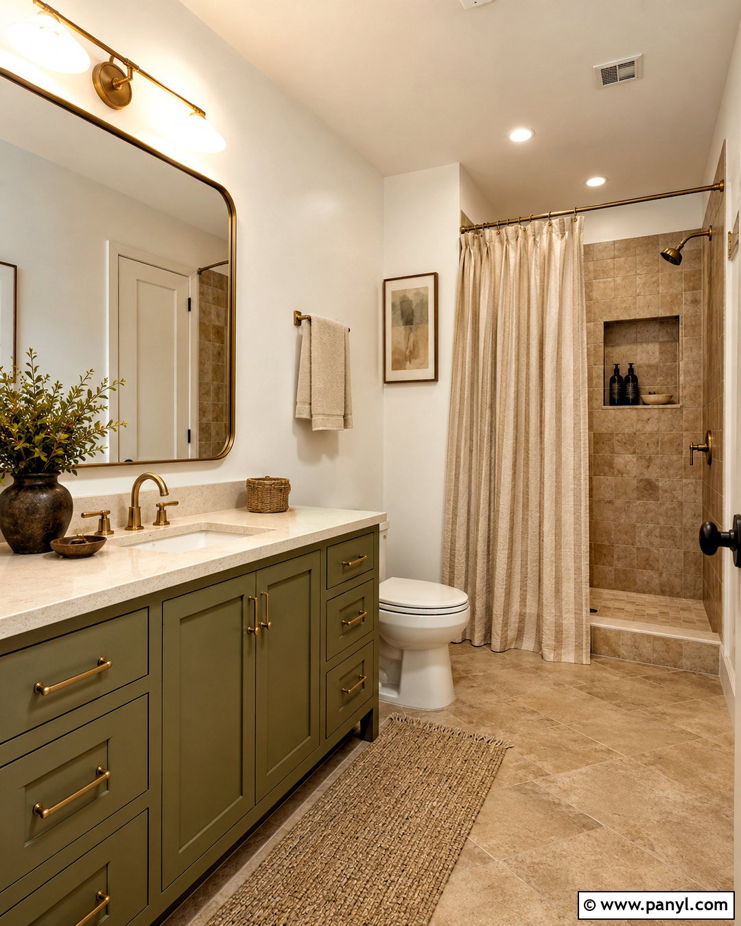 Olive Green Vanity With Beige Bathroom Tiles - 20 What Color Goes With Beige Bathroom Tiles