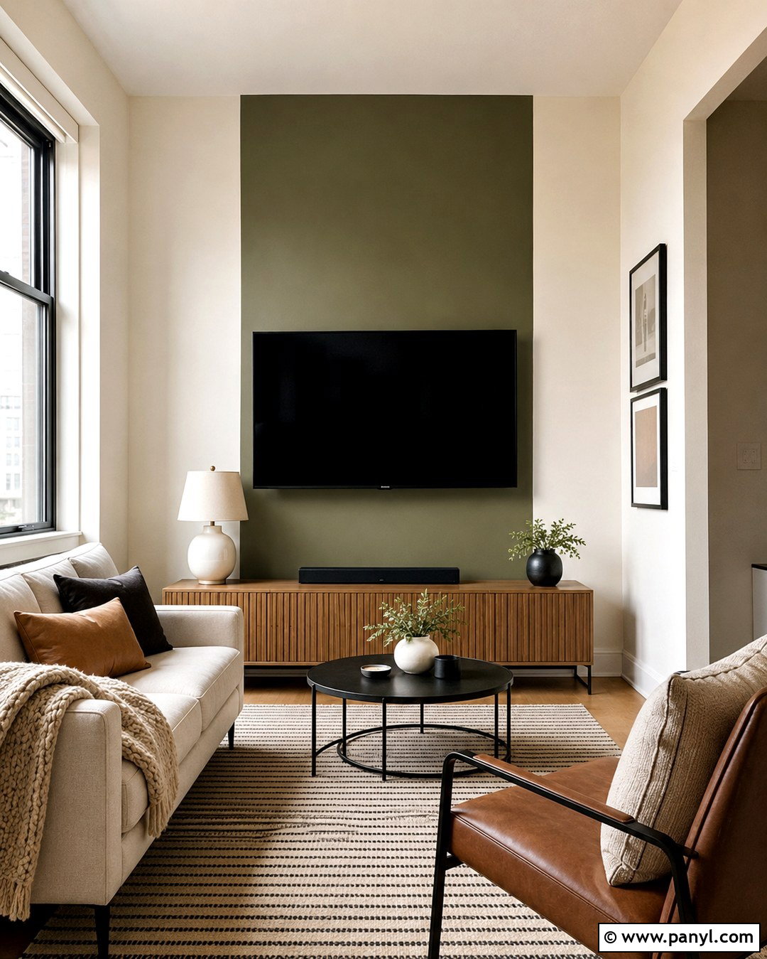 Olive Green Vertical TV Block - 20 Paint Around Tv On Wall Ideas