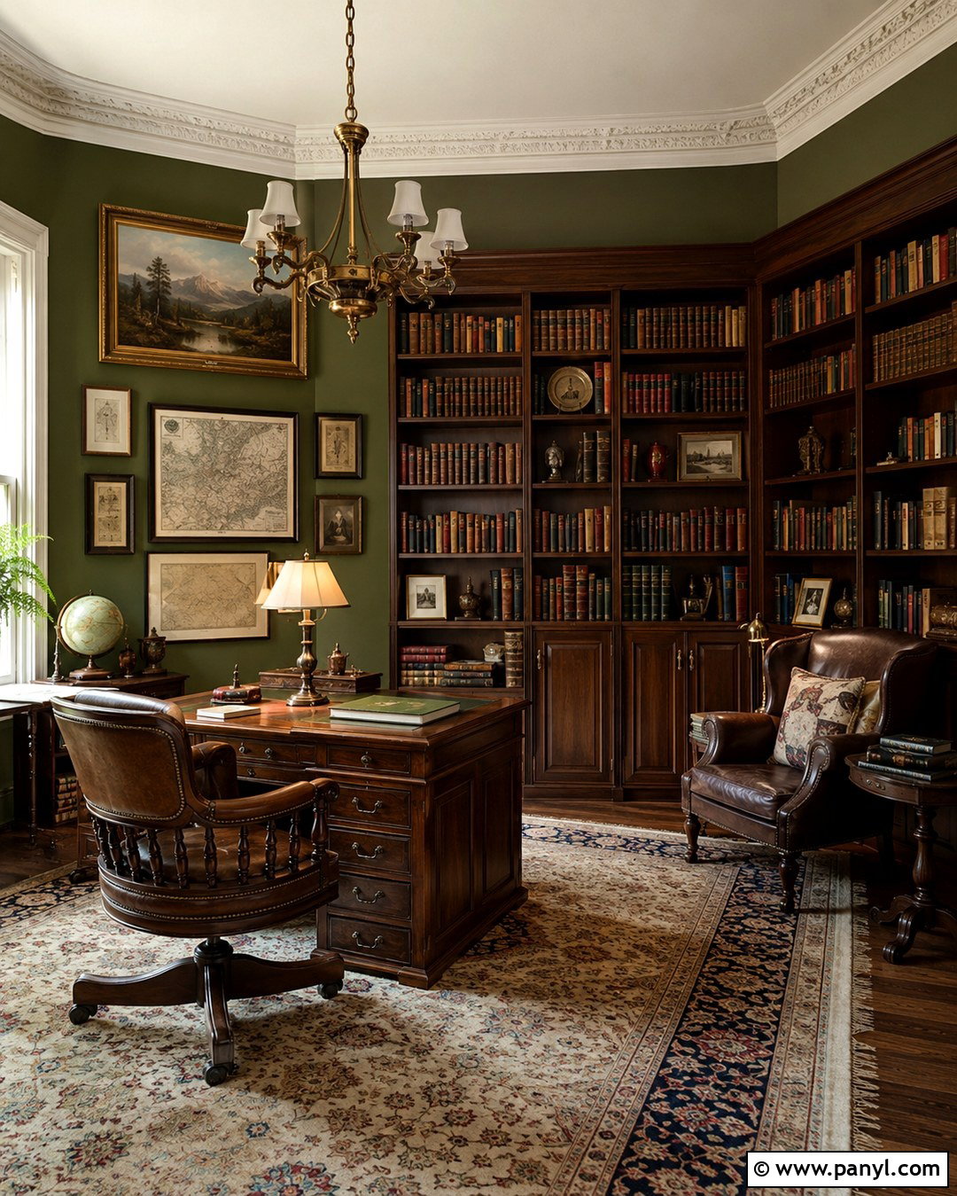 Olive Green Victorian Study - 20 Victorian Green Walls