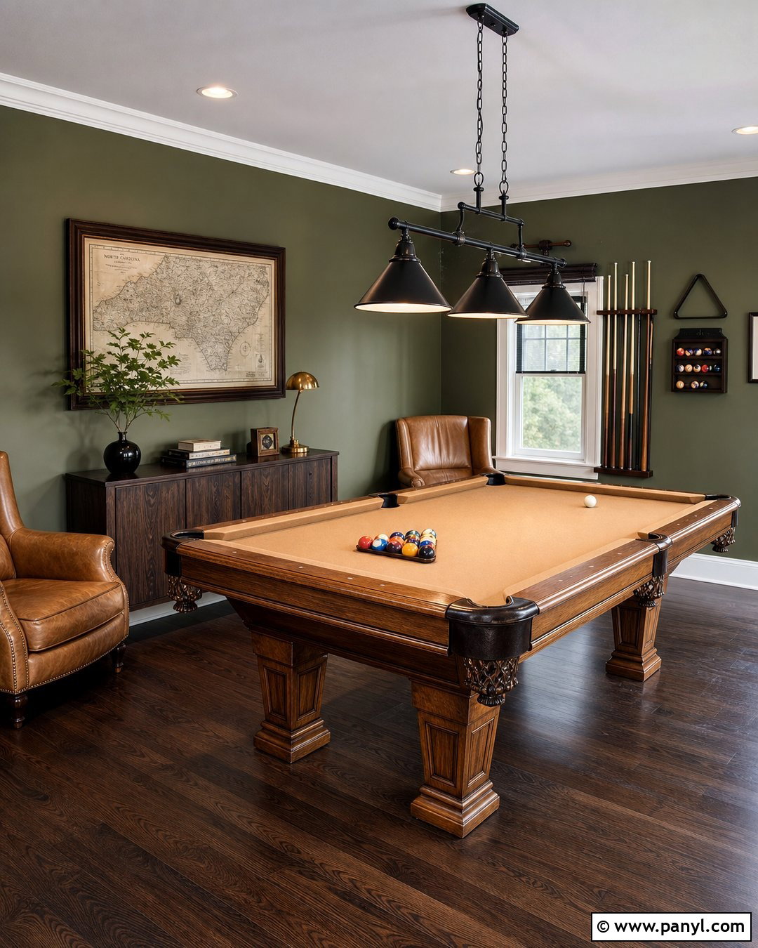 Olive Green Wall Billiard Room - 20 Green Wall Game Room Ideas