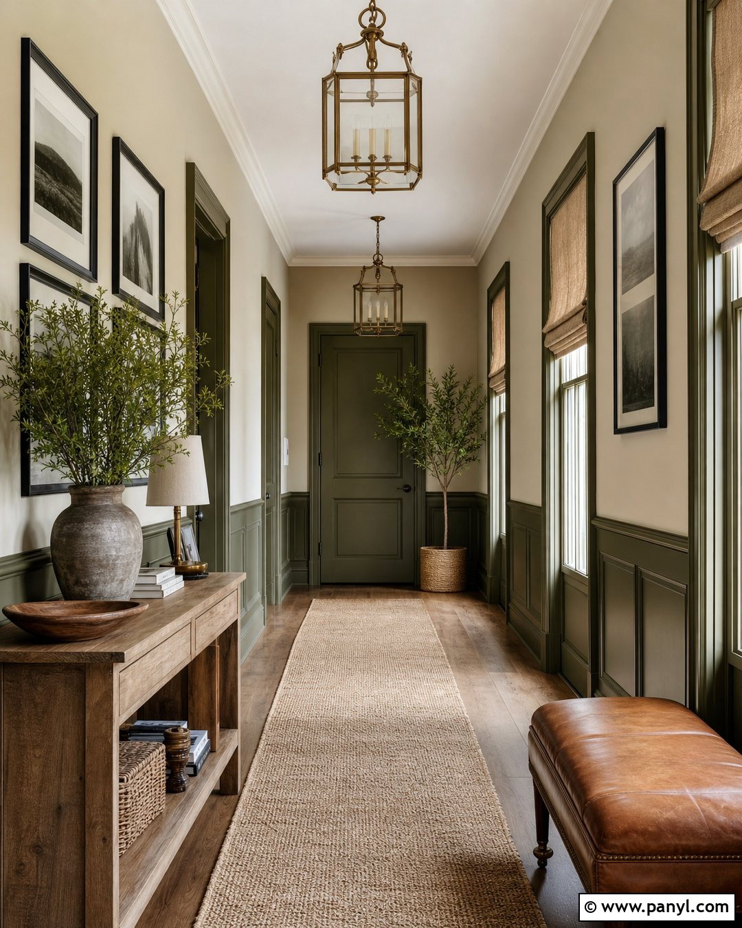 Olive Green Wall Moulding With Warm Beige Walls - 25 Wall Moulding Color Ideas