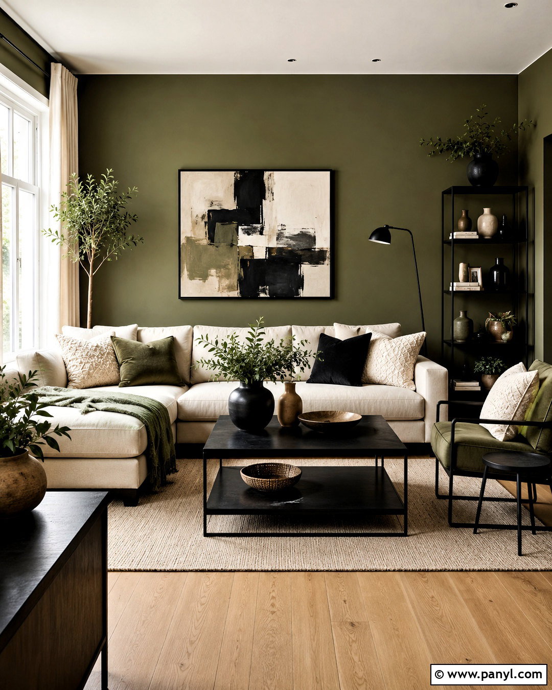 Olive Green Walls With Black Accents - 40 olive green walls