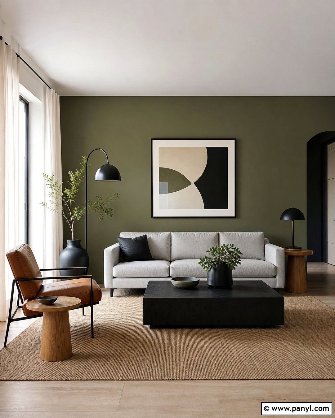 Olive Green Walls With Black Accents - 20 Olive Green Wall Living Room Ideas