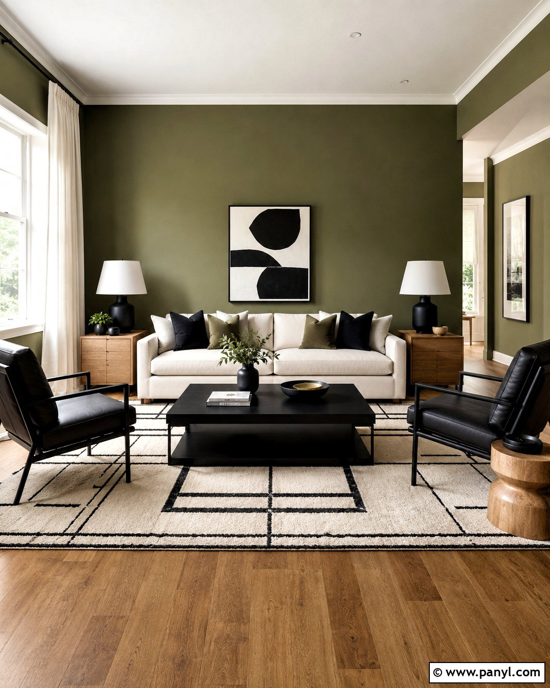 Olive Green Walls With Black And White Decor - 20 olive green walls living room ideas
