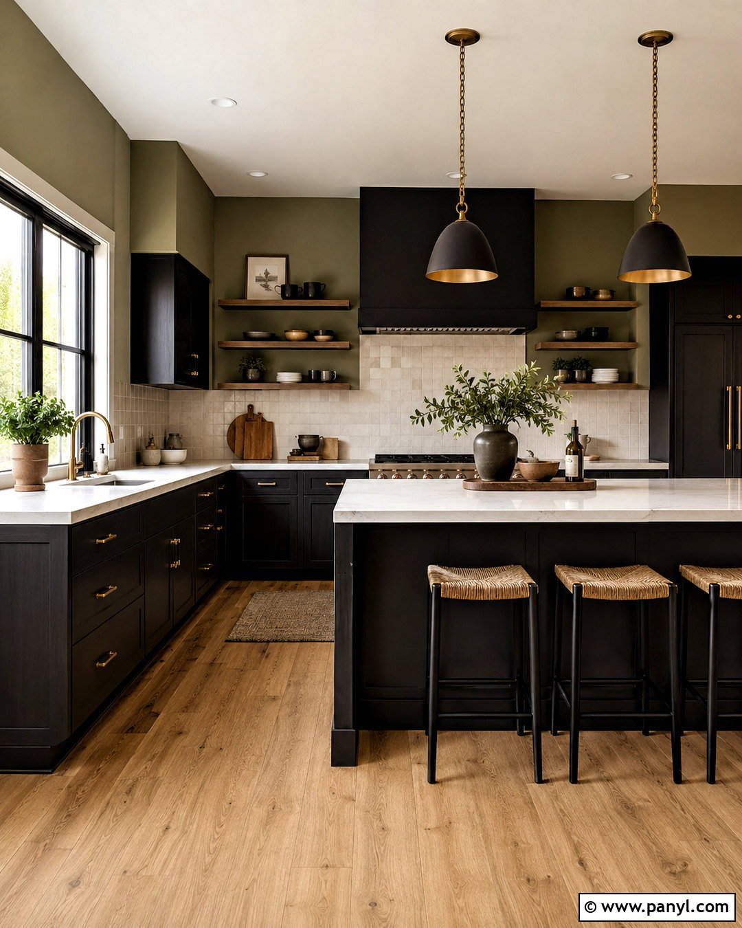 Olive Green Walls With Black Cabinets - 20 Wall Colors That Go With Black Ideas