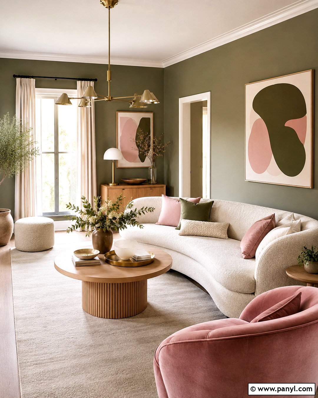 Olive Green Walls With Blush Pink Accents - 20 olive green walls living room ideas